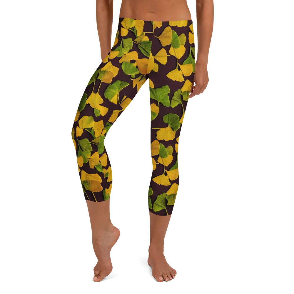 Midnight Ginkgo on Capri Leggings — Front