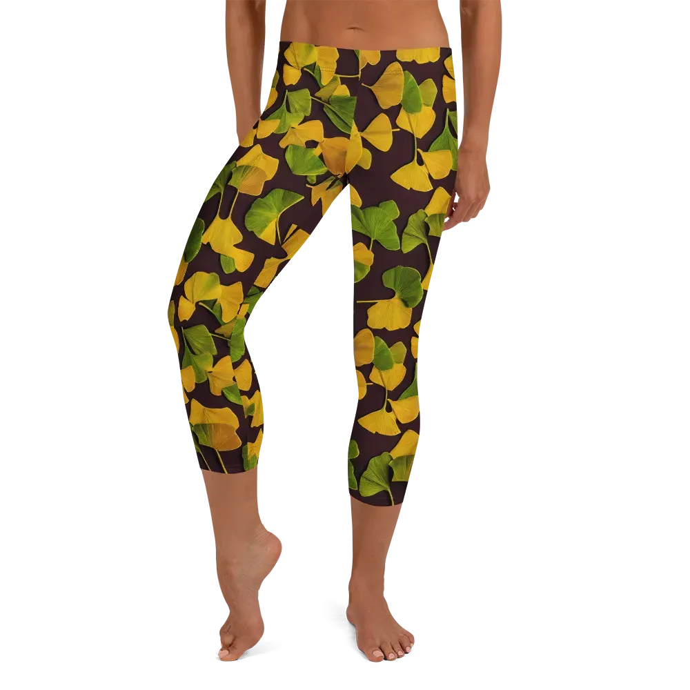 Midnight Ginkgo on Capri Leggings — Front