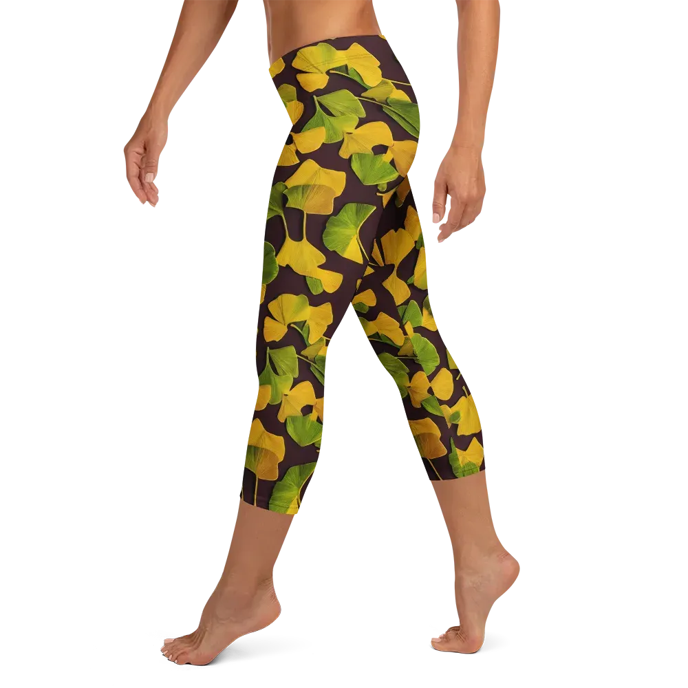 Midnight Ginkgo on Capri Leggings — Left