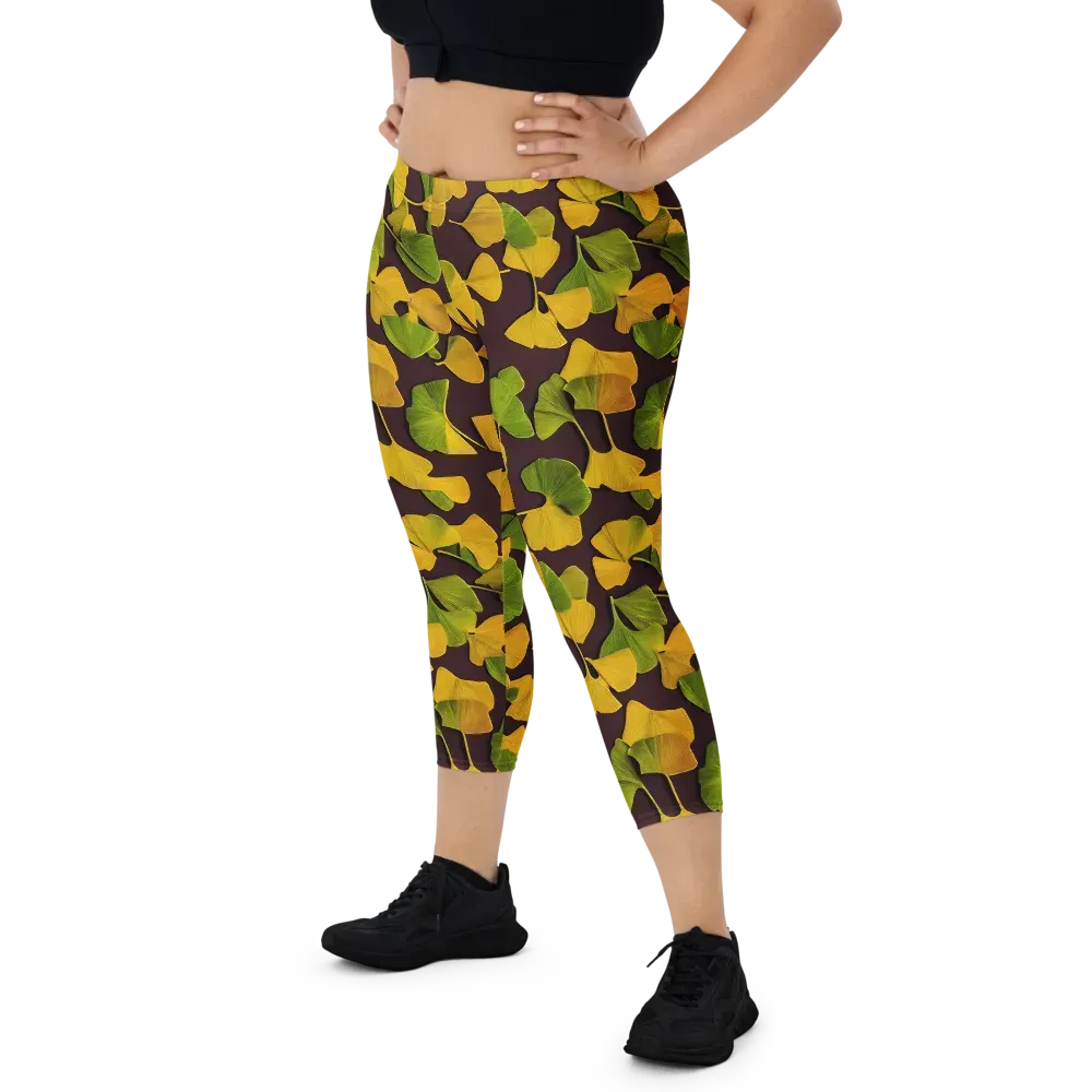 Midnight Ginkgo on Capri Leggings — Front