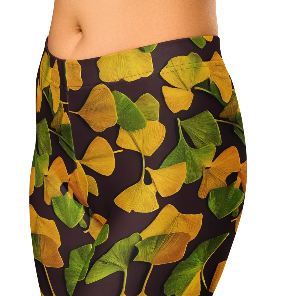 Midnight Ginkgo on Capri Leggings — Zoomed-in