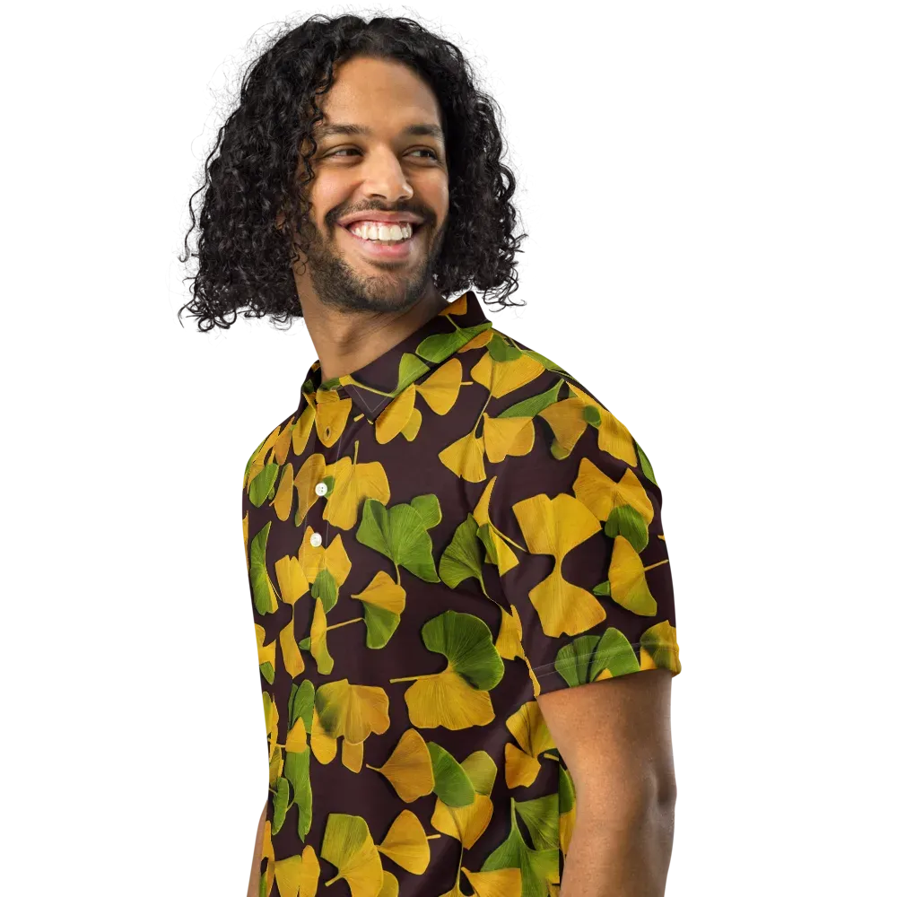 Midnight Ginkgo on Men's Slim Fit Polo Shirt — Left Front