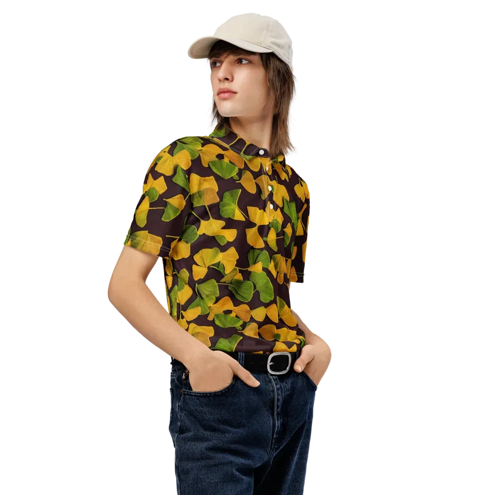 Midnight Ginkgo on Men's Slim Fit Polo Shirt — Right Front