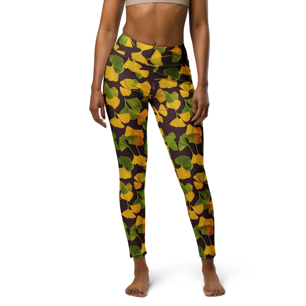 Midnight Ginkgo on Yoga Leggings — Front
