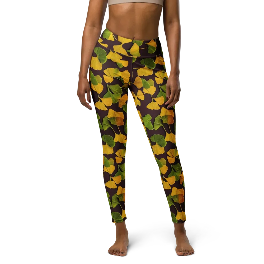 Midnight Ginkgo on Yoga Leggings — Front