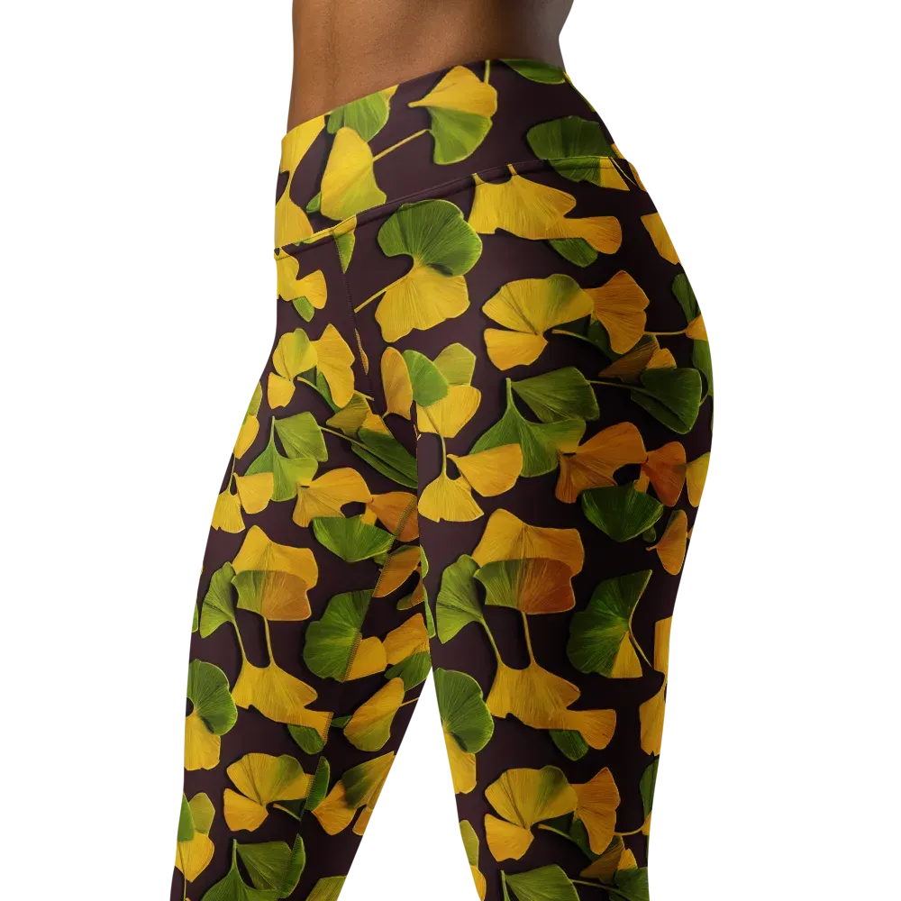 Midnight Ginkgo on Yoga Leggings — Left Front