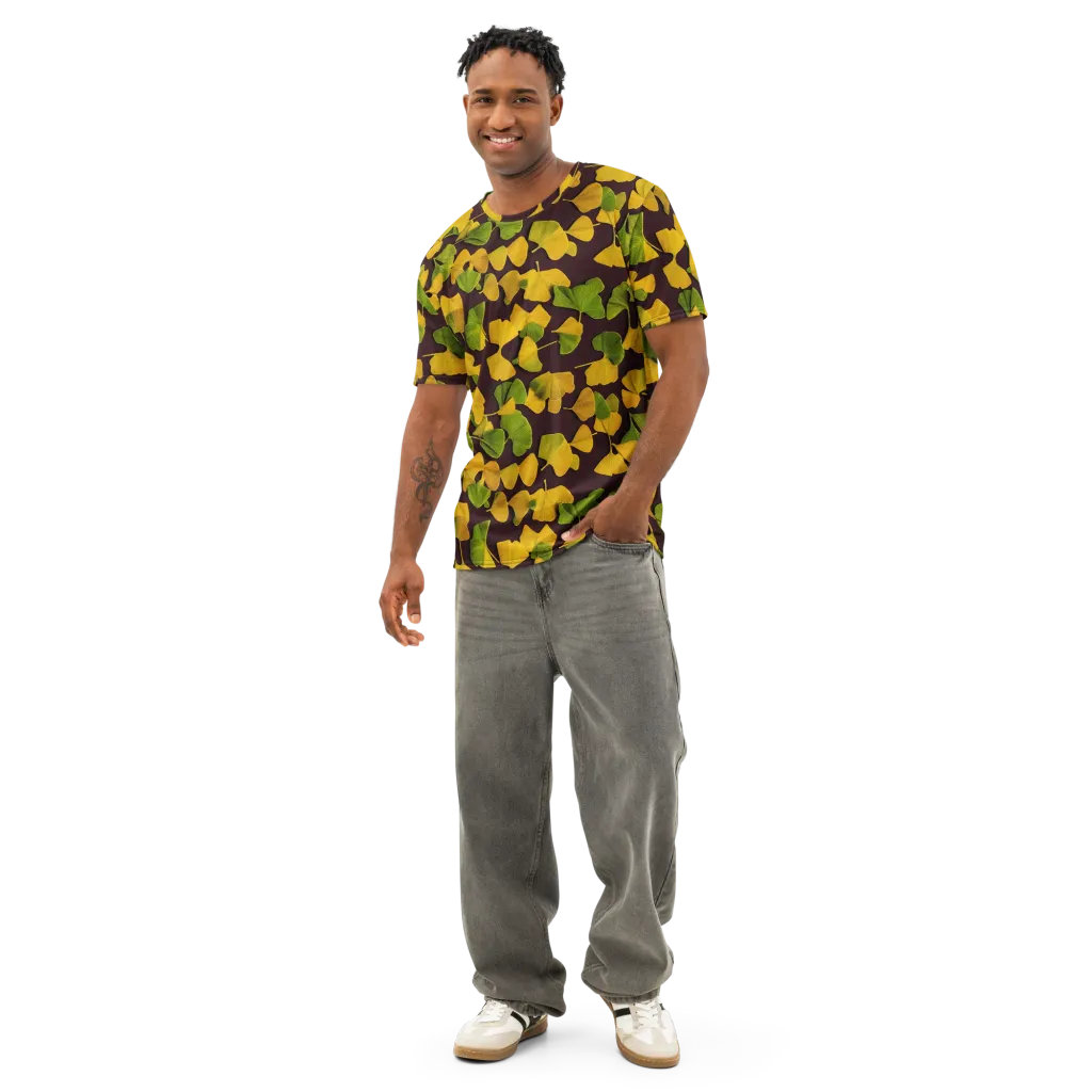 Midnight Ginkgo on Men's Cotton Crew Neck T-Shirt — Front
