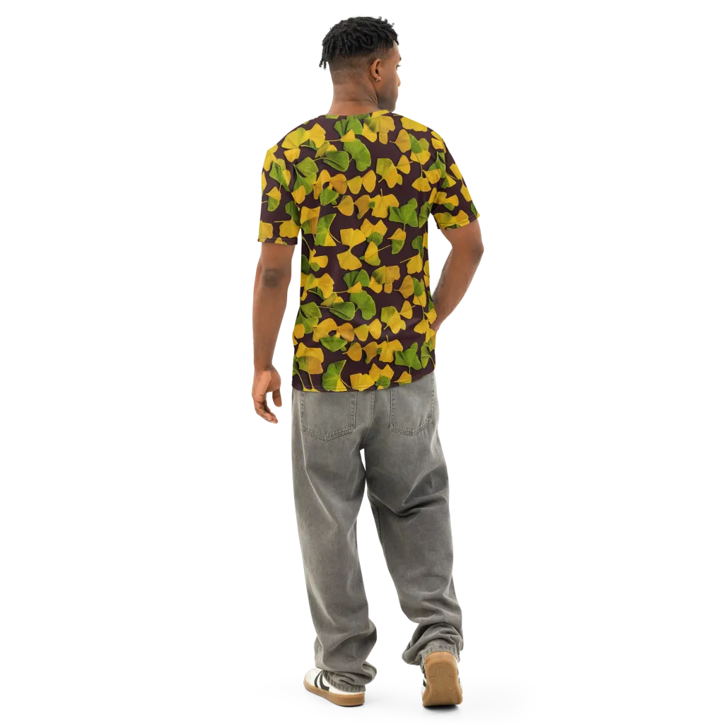 Midnight Ginkgo on Men's Cotton Crew Neck T-Shirt — Back