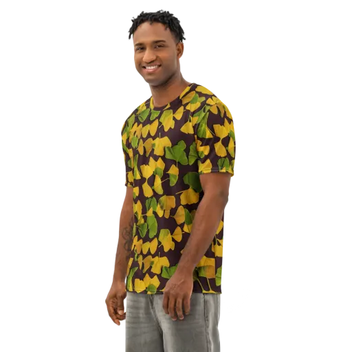 Midnight Ginkgo on a Men's Cotton Crew Neck T-Shirt