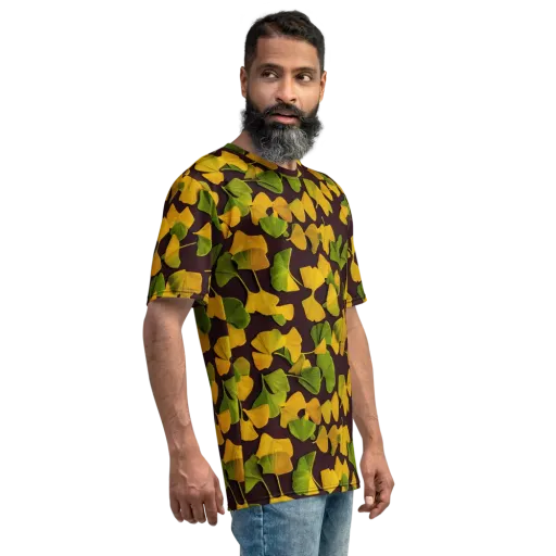 Midnight Ginkgo on a Men's Crew Neck T-Shirt