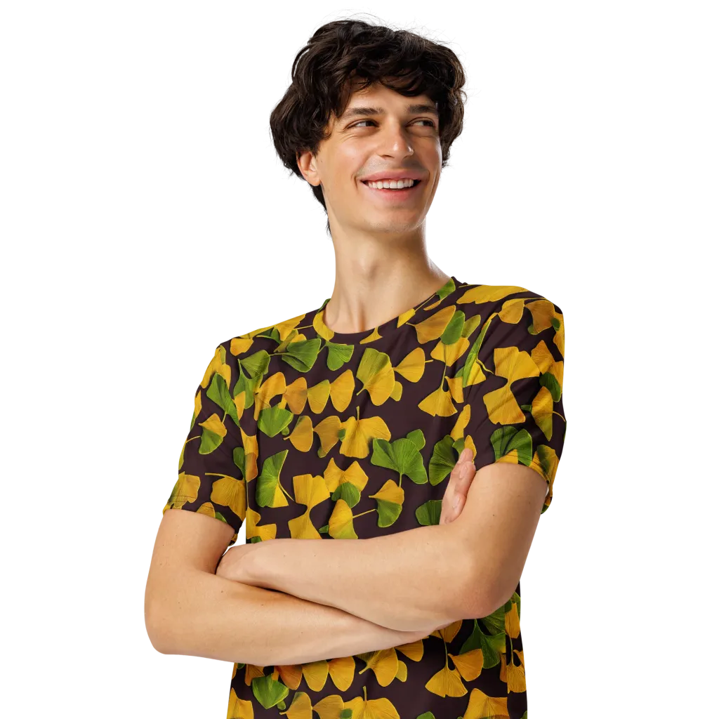 Midnight Ginkgo on Men's Crew Neck T-Shirt — Left Front