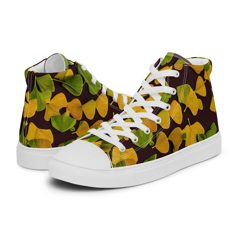 Midnight Ginkgo on Men's High Top Canvas Shoes — Left