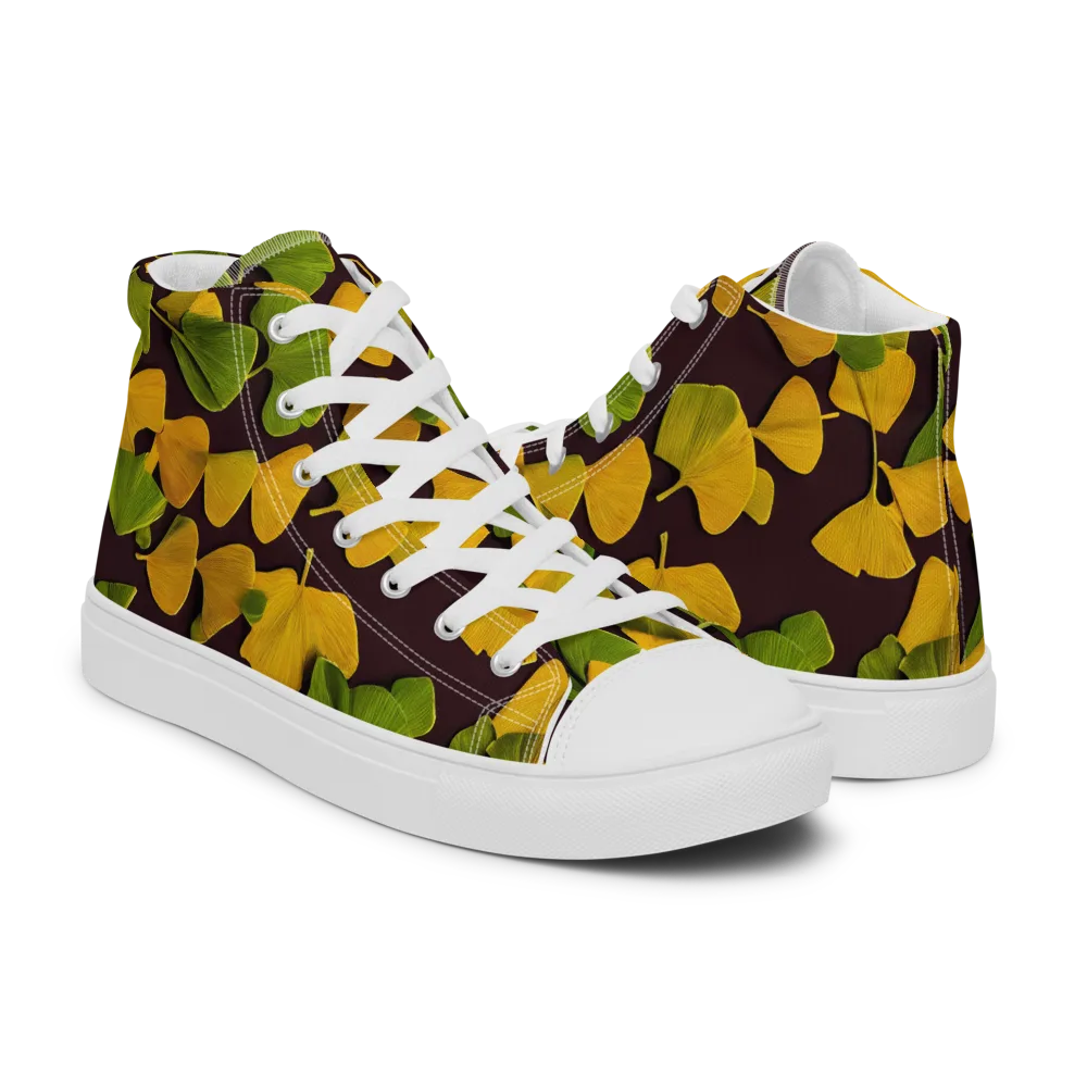 Midnight Ginkgo on Men's High Top Canvas Shoes — Right