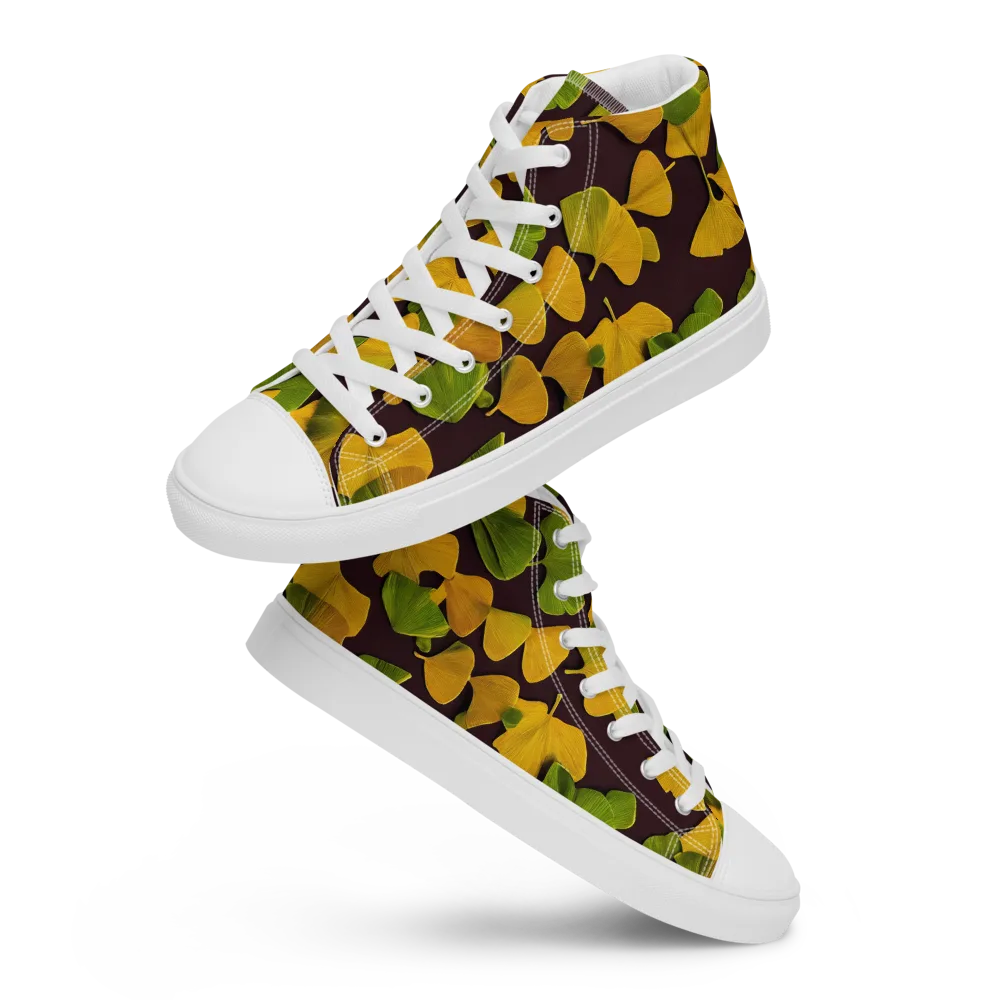 Midnight Ginkgo on Men's High Top Canvas Shoes — Front