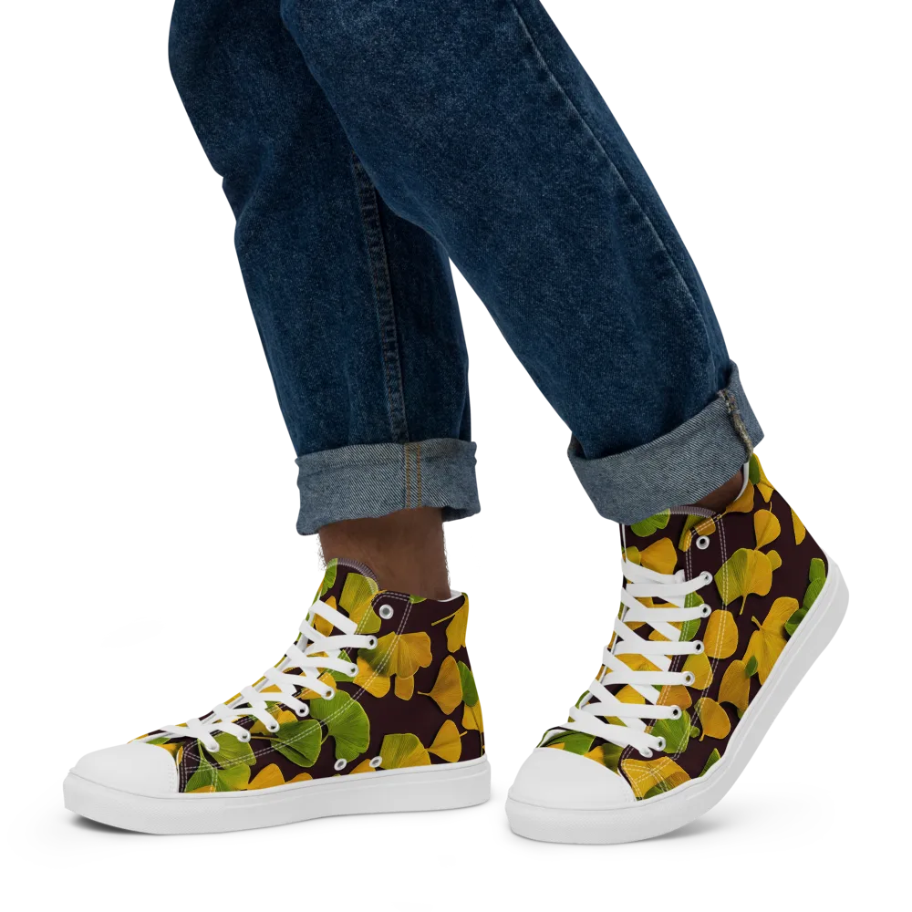 Midnight Ginkgo on Men's High Top Canvas Shoes — Left