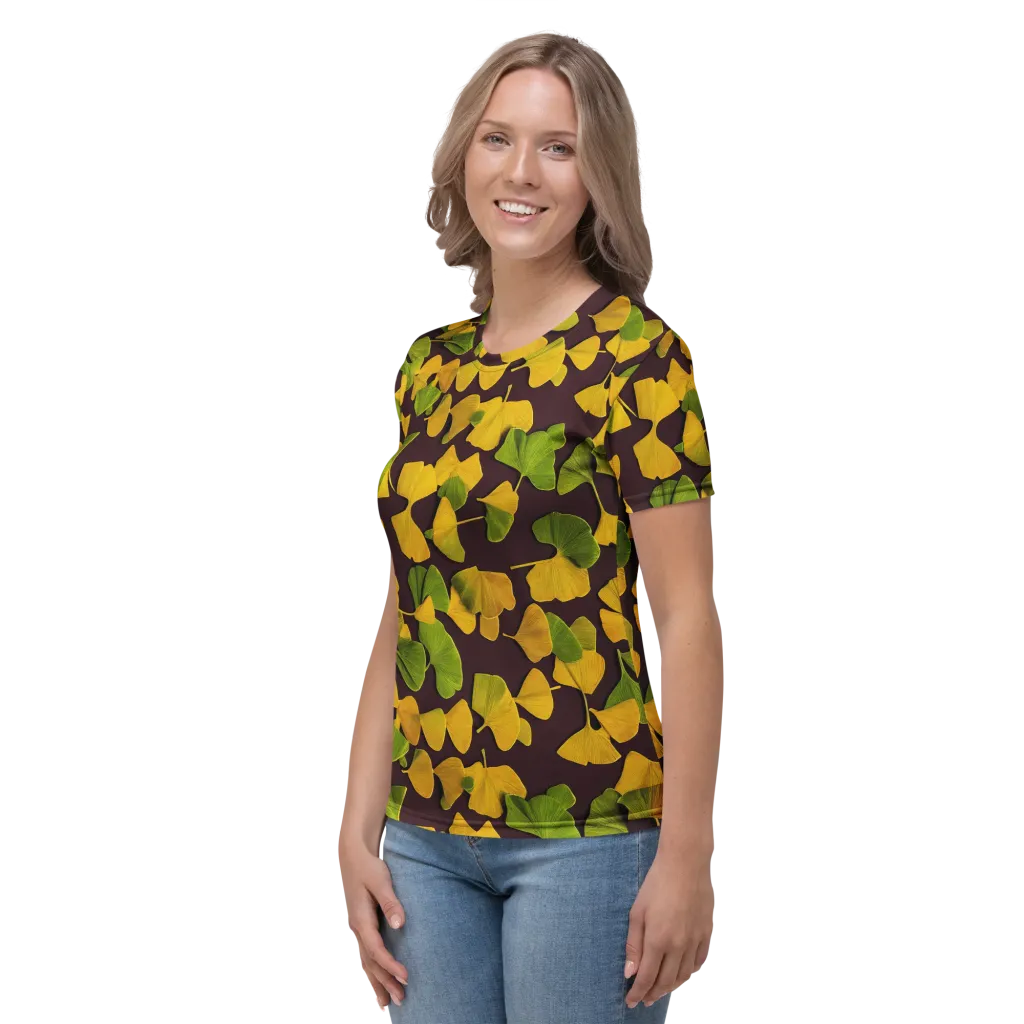 Midnight Ginkgo on Women's Crew Neck T-Shirt — Left