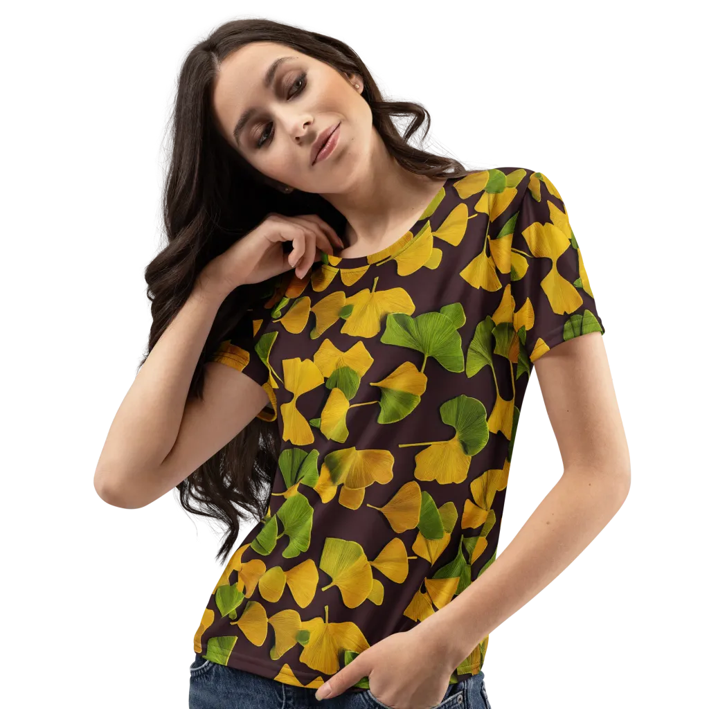 Midnight Ginkgo on Women's Crew Neck T-Shirt — Left Front
