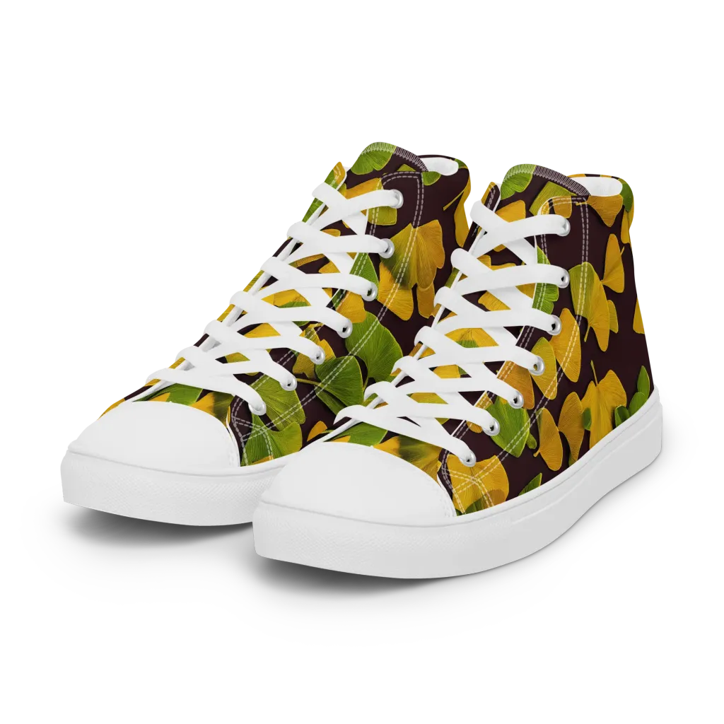Midnight Ginkgo on Women's High Top Canvas Shoes — Left Front