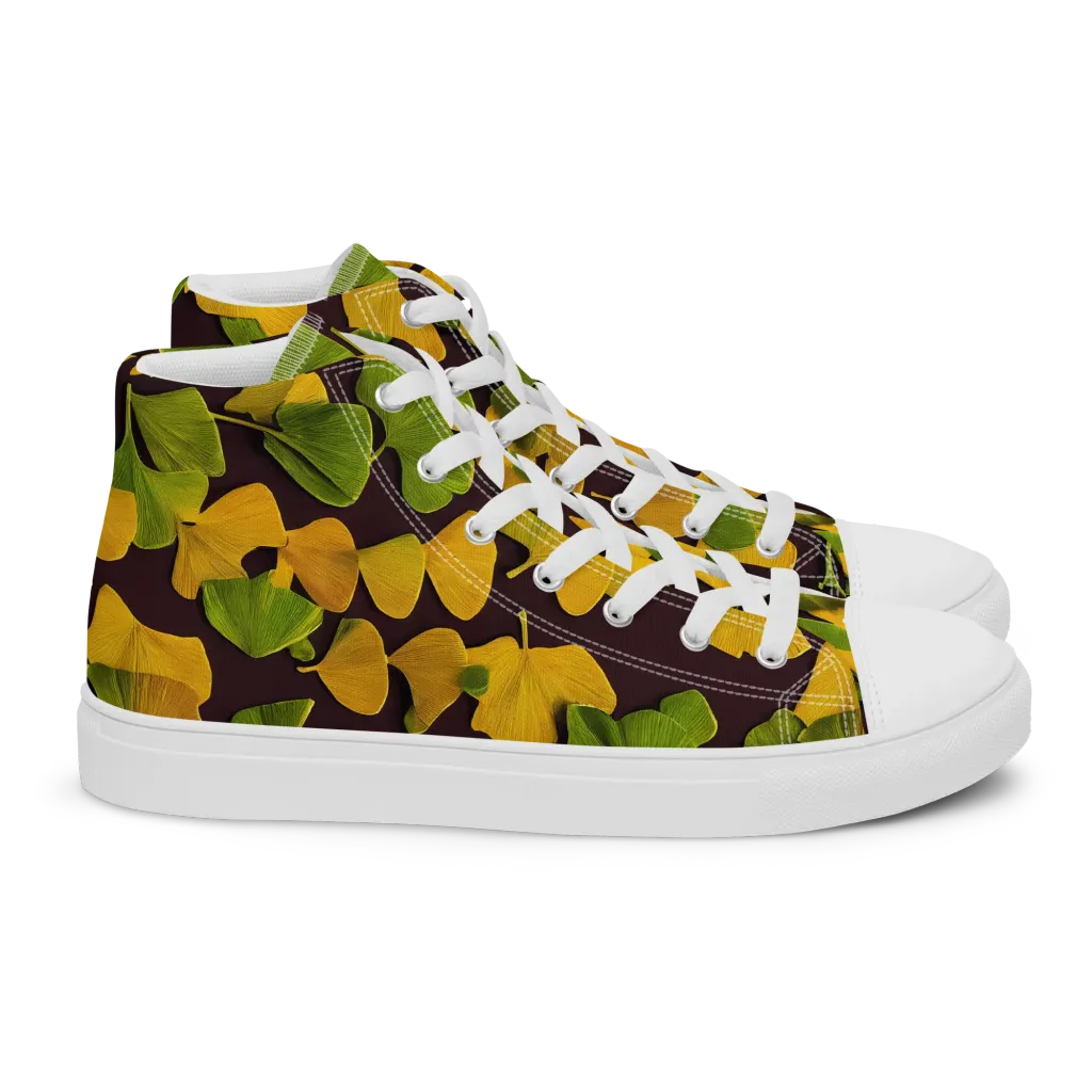 Midnight Ginkgo on Women's High Top Canvas Shoes — Right