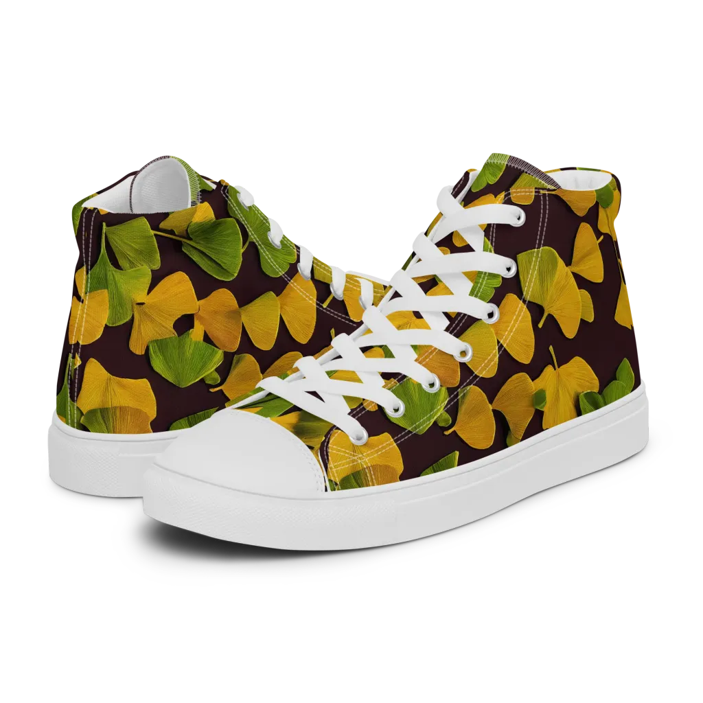 Midnight Ginkgo on Women's High Top Canvas Shoes — Left