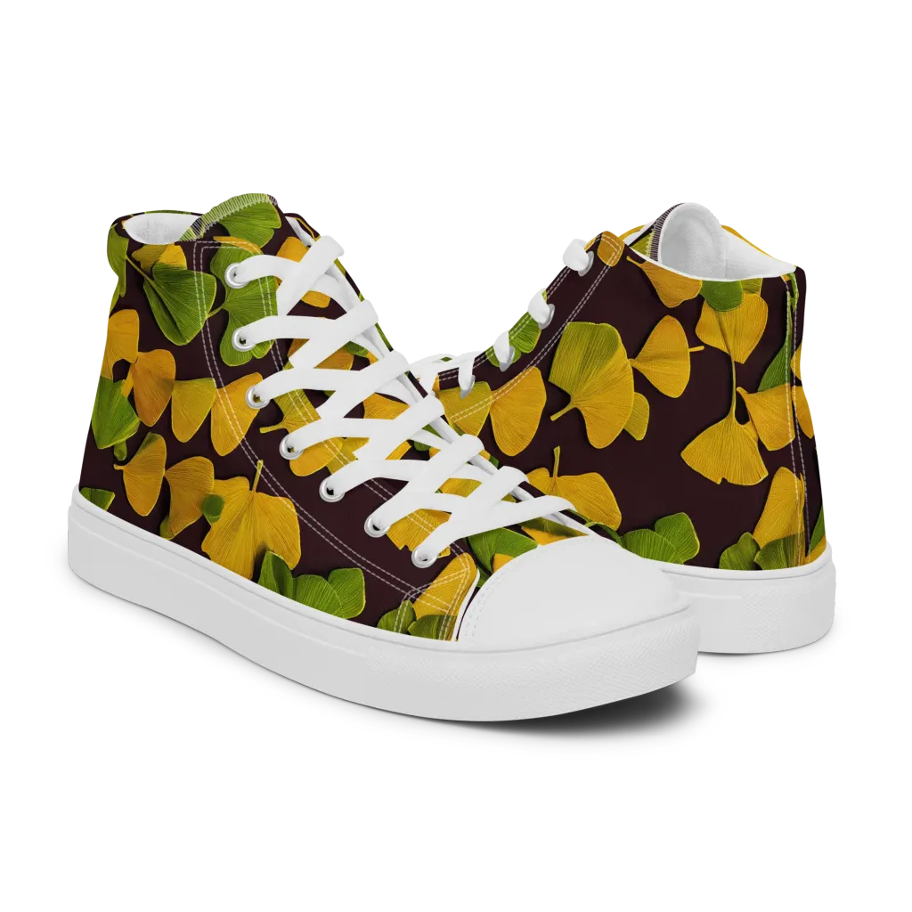 Midnight Ginkgo on Women's High Top Canvas Shoes — Right