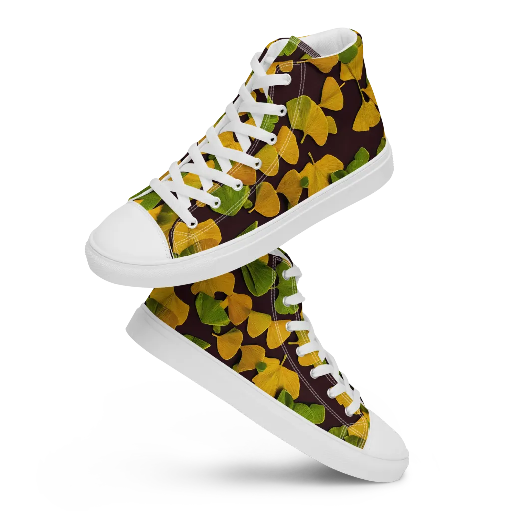 Midnight Ginkgo on Women's High Top Canvas Shoes — Front
