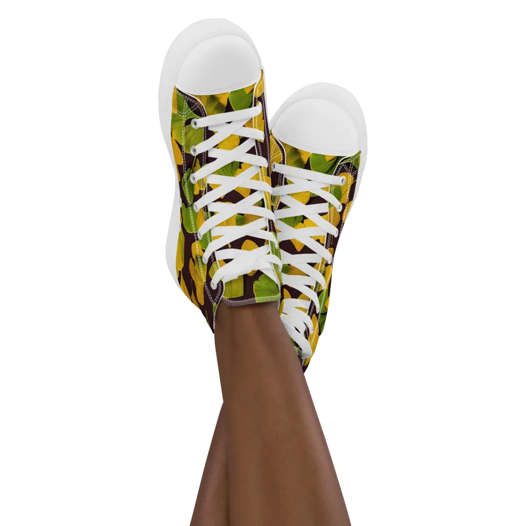 Midnight Ginkgo on Women's High Top Canvas Shoes — Front