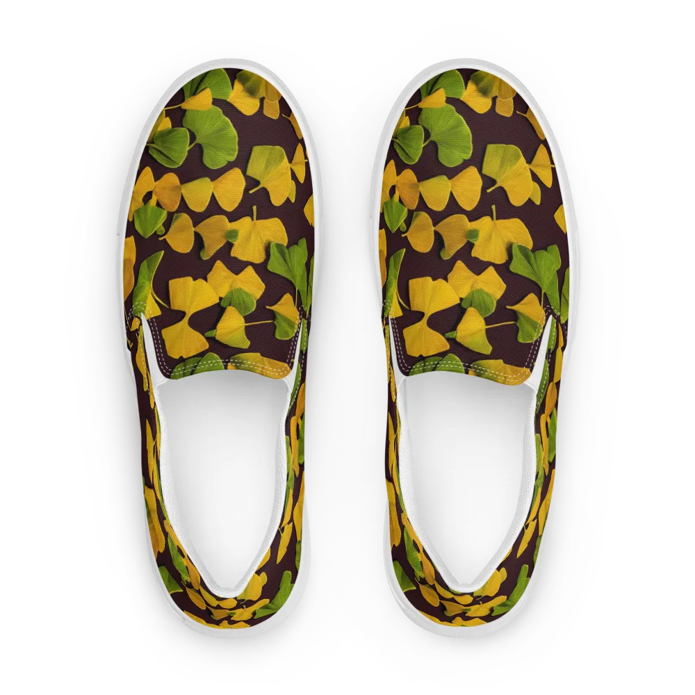 Midnight Ginkgo on Women's Slip-On Canvas Shoes — Front