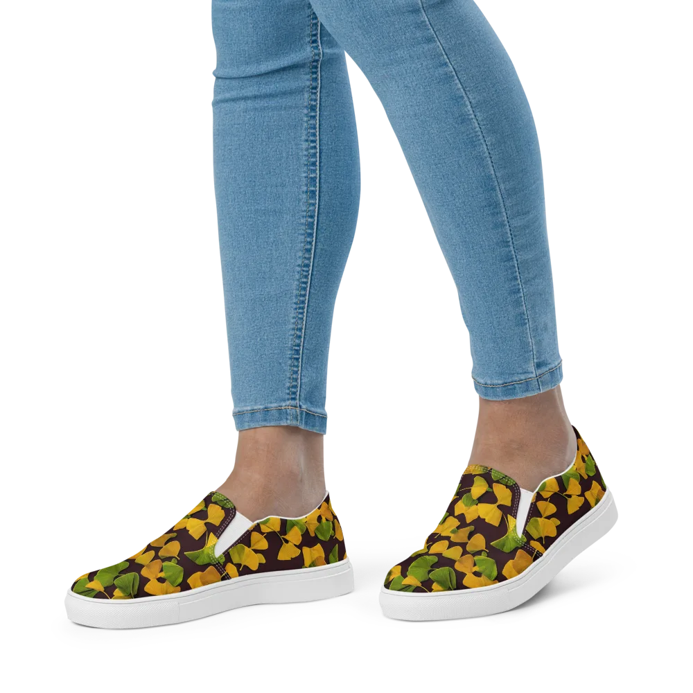 Midnight Ginkgo on Women's Slip-On Canvas Shoes — Front