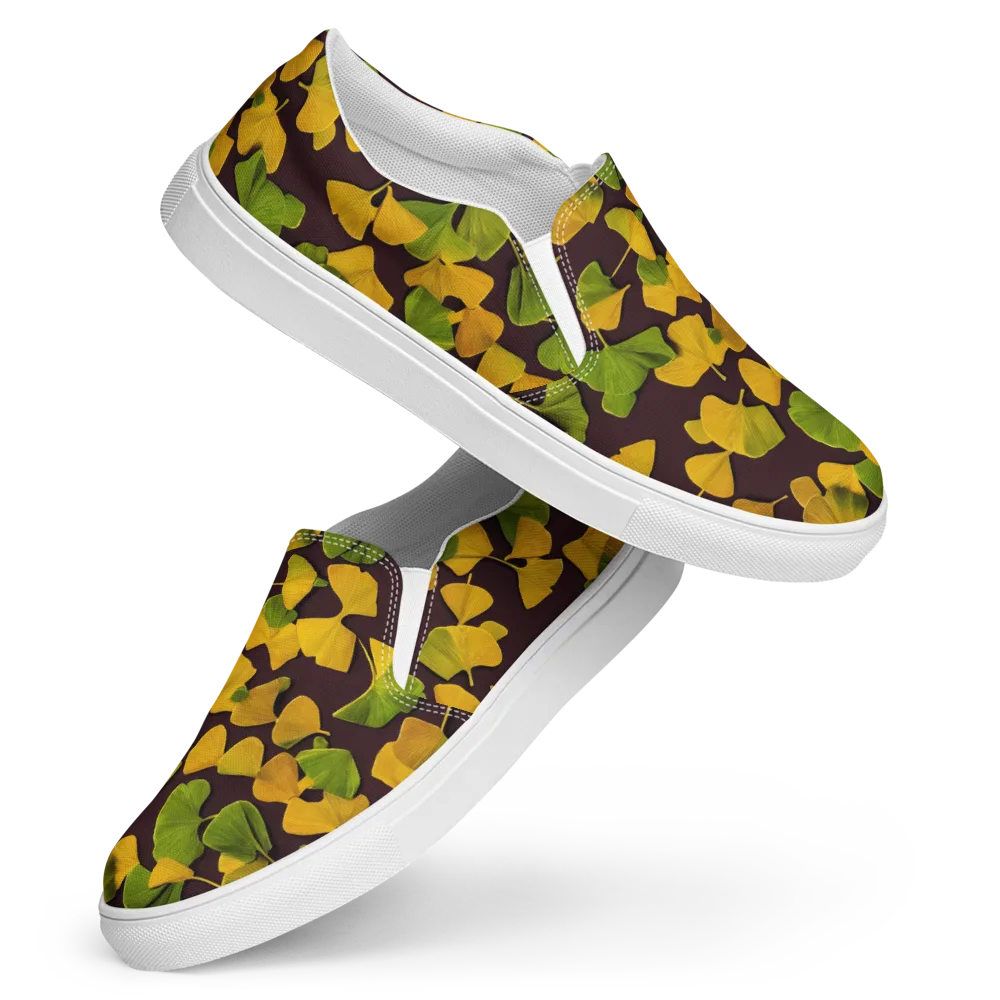 Midnight Ginkgo on Women's Slip-On Canvas Shoes — Front
