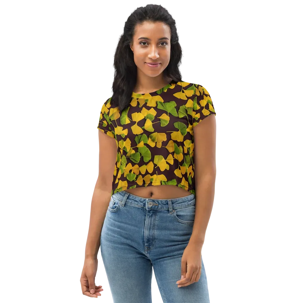 Midnight Ginkgo on Crop Tee — Front