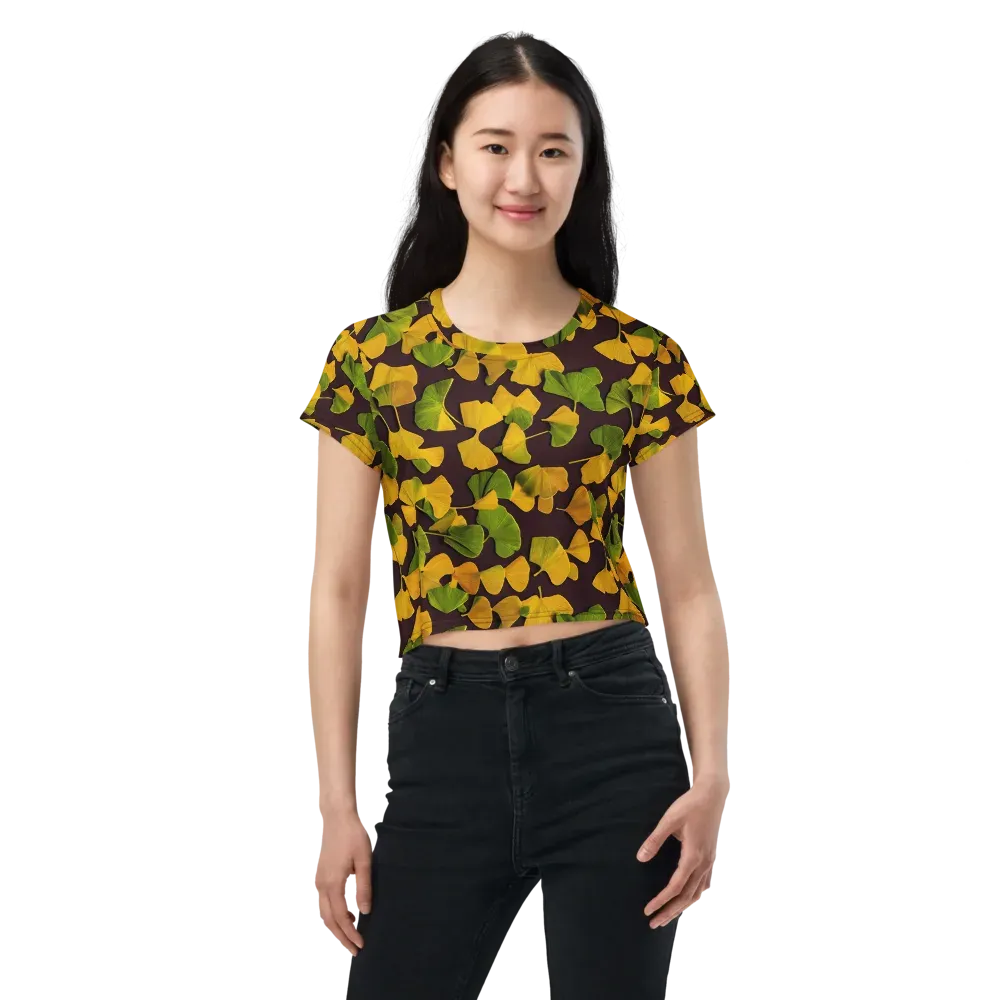 Midnight Ginkgo on Crop Tee — Front