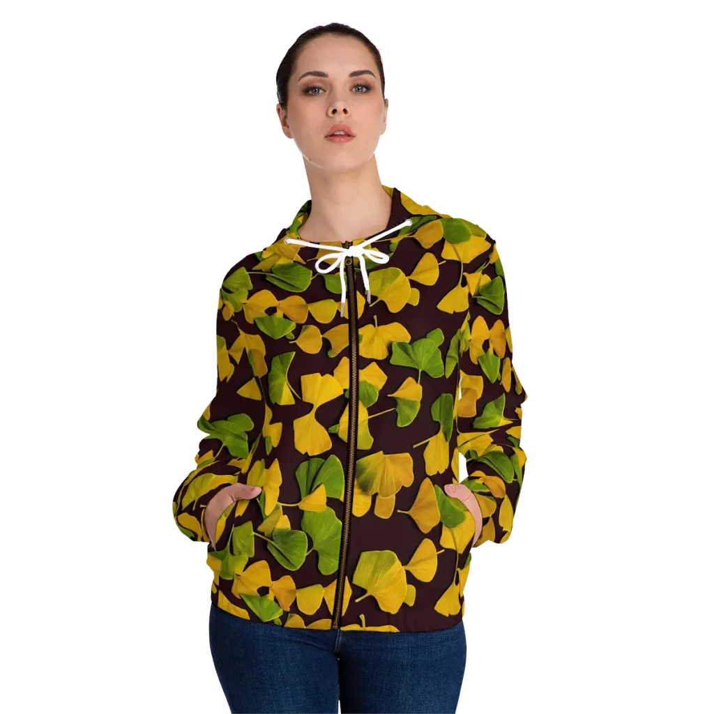 Midnight Ginkgo on Women's Full-Zip Hoodie — Front On Person