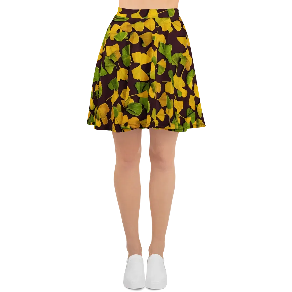 Midnight Ginkgo on Skater Skirt — Front