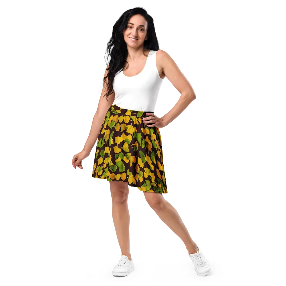 Midnight Ginkgo on Skater Skirt — Front