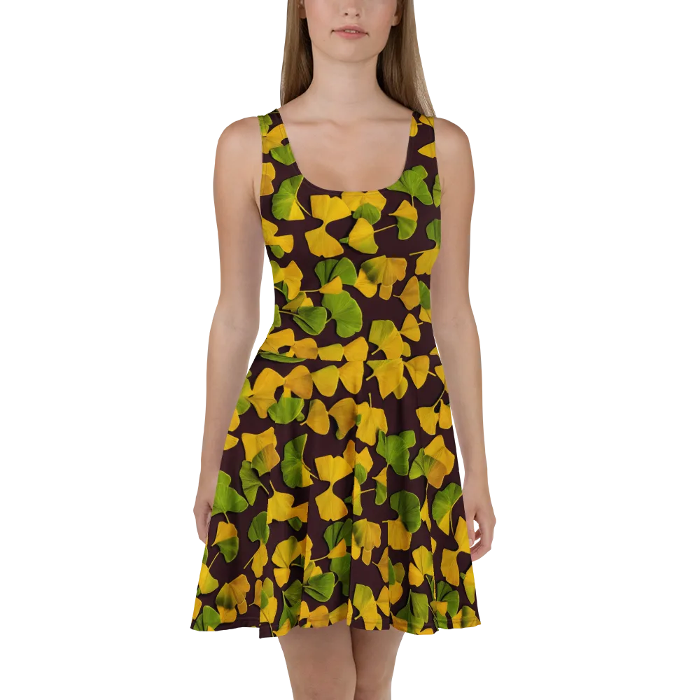 Midnight Ginkgo on Skater Dress — Front