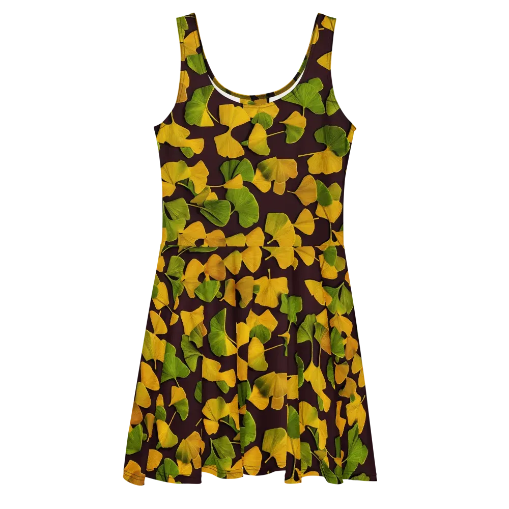 Midnight Ginkgo on Skater Dress — Front