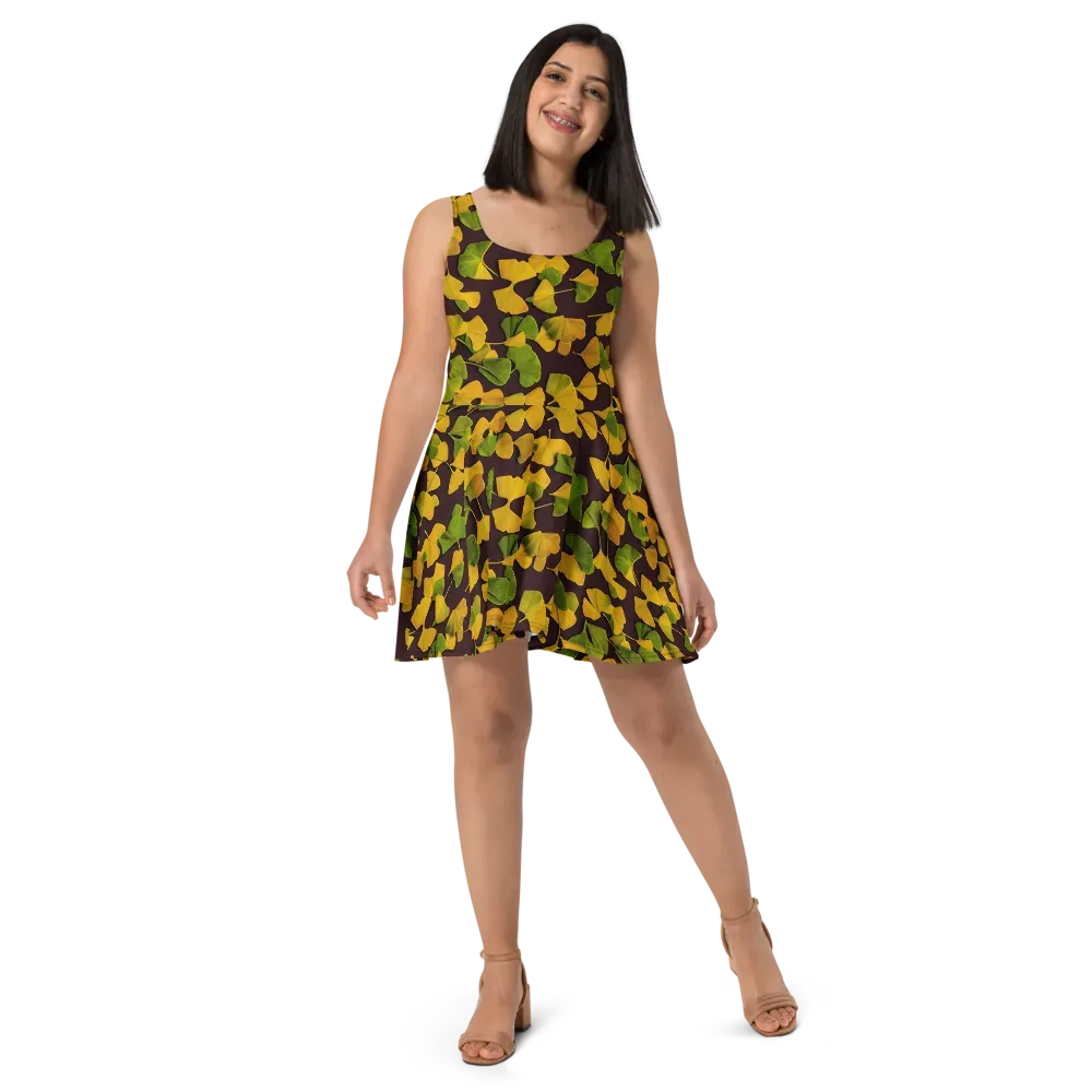 Midnight Ginkgo on Skater Dress — Front