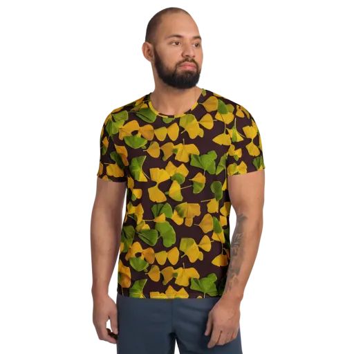 Midnight Ginkgo on a Men's Athletic T-Shirt