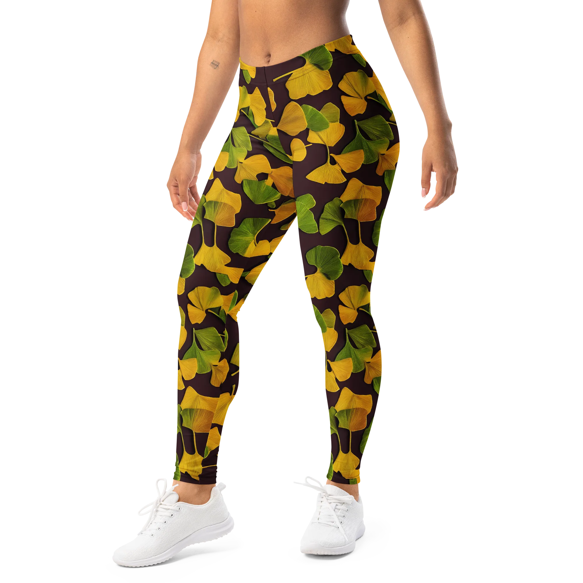 Midnight Ginkgo on Leggings — Left Front