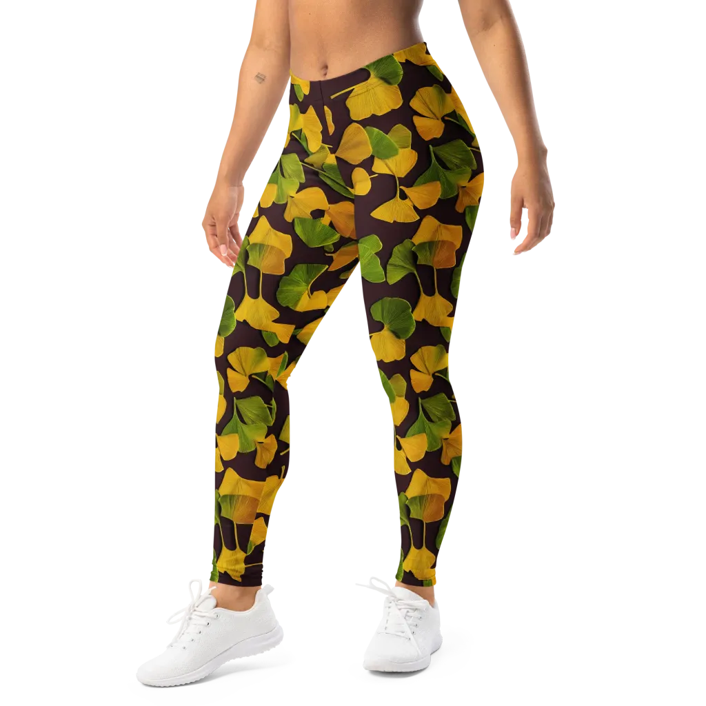 Midnight Ginkgo on Leggings — Left Front