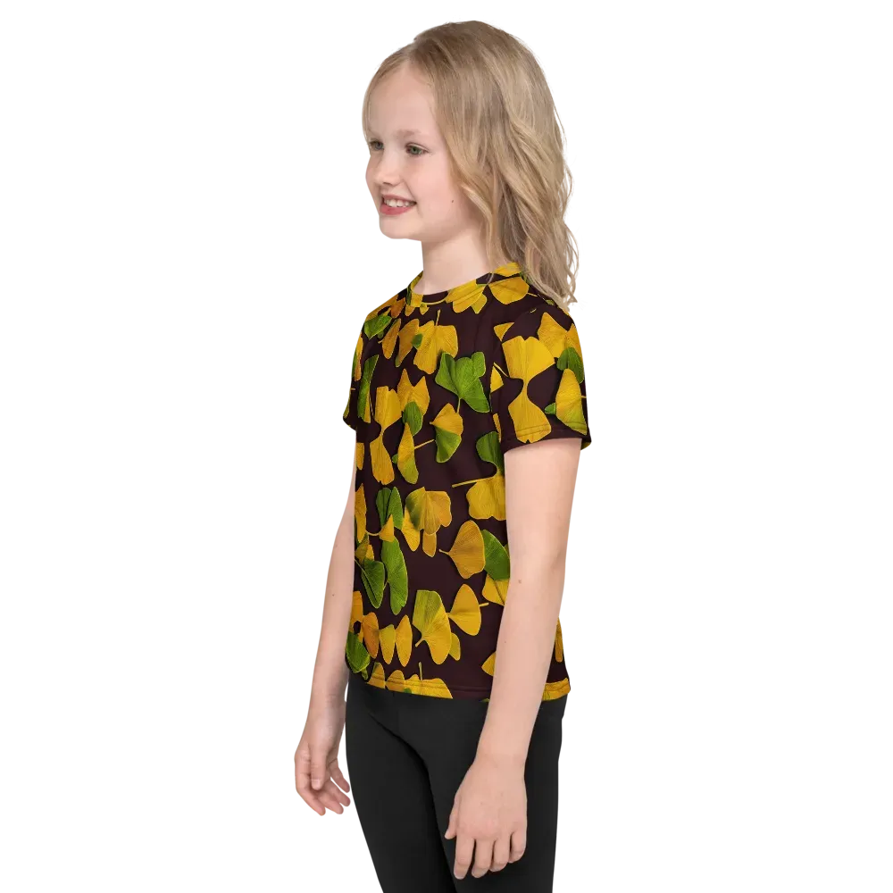 Midnight Ginkgo on Kids Crew Neck T-Shirt — Left