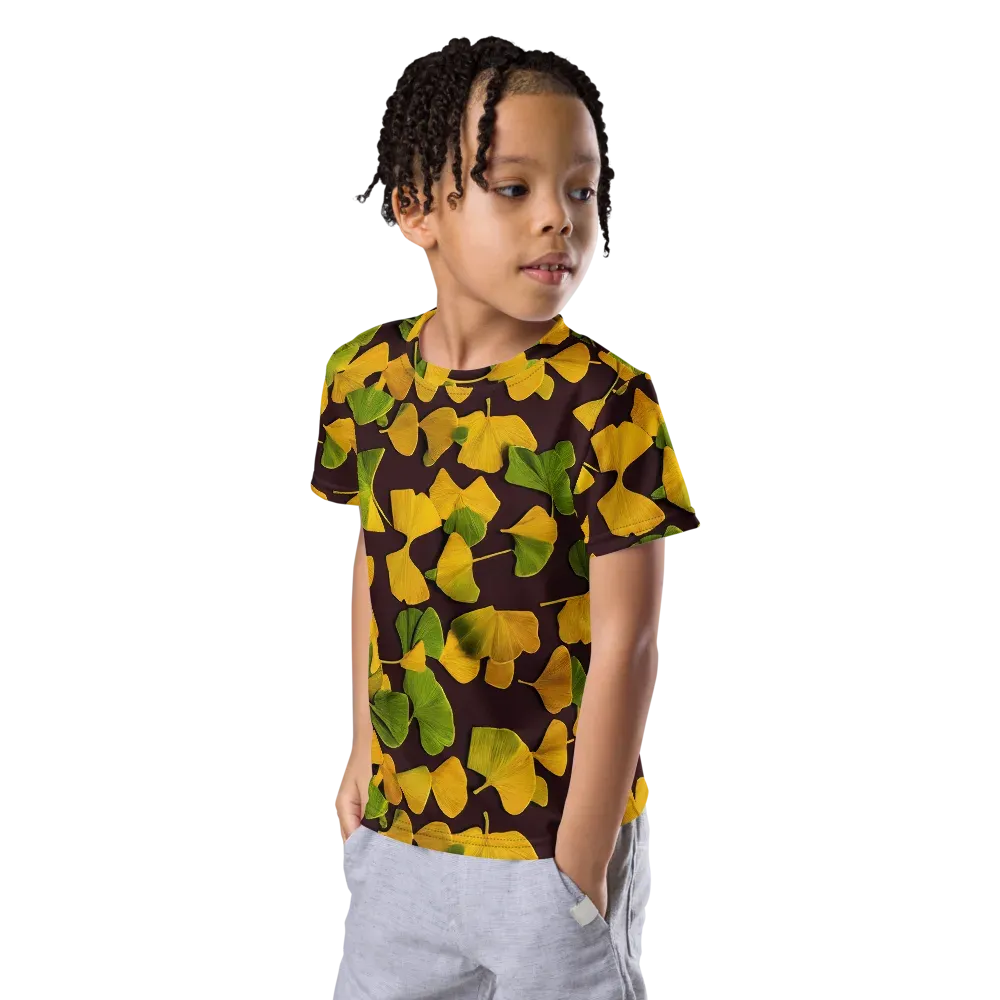Midnight Ginkgo on Kids Crew Neck T-Shirt — Left Front