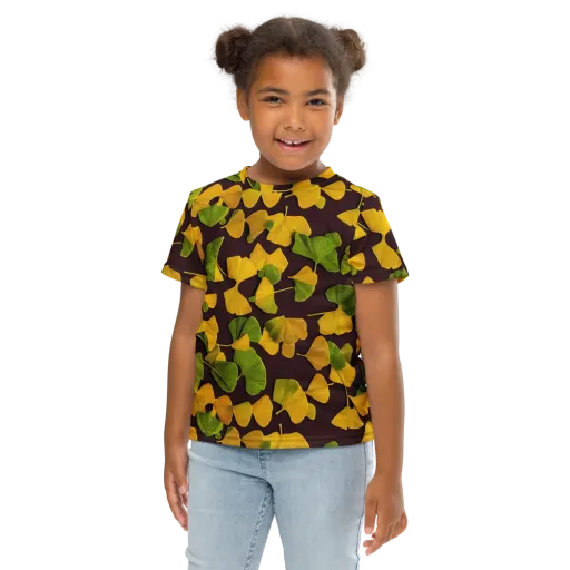 Midnight Ginkgo on a Kids Crew Neck T-Shirt