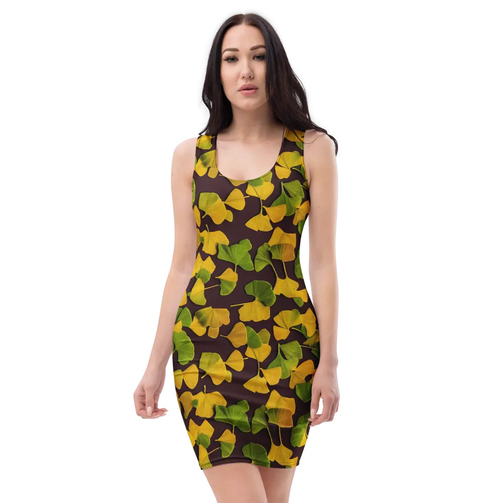 Midnight Ginkgo on Bodycon Dress — Front