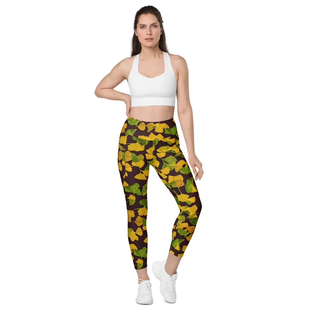 Midnight Ginkgo on Leggings with Pockets — Front