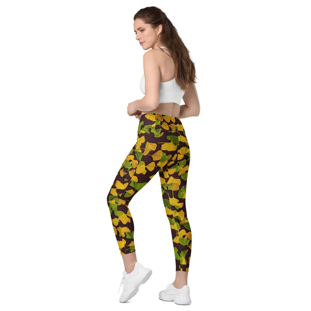 Midnight Ginkgo on Leggings with Pockets — Left Back