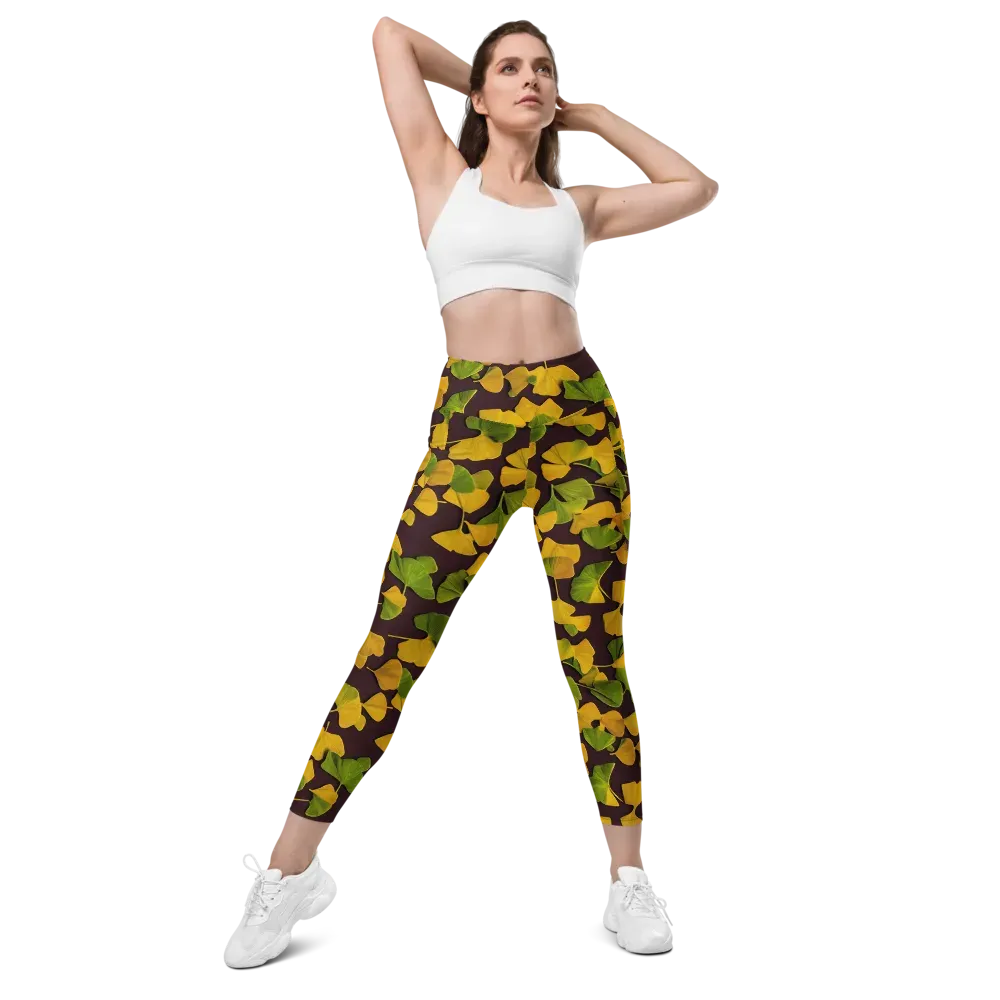 Midnight Ginkgo on Leggings with Pockets — Front