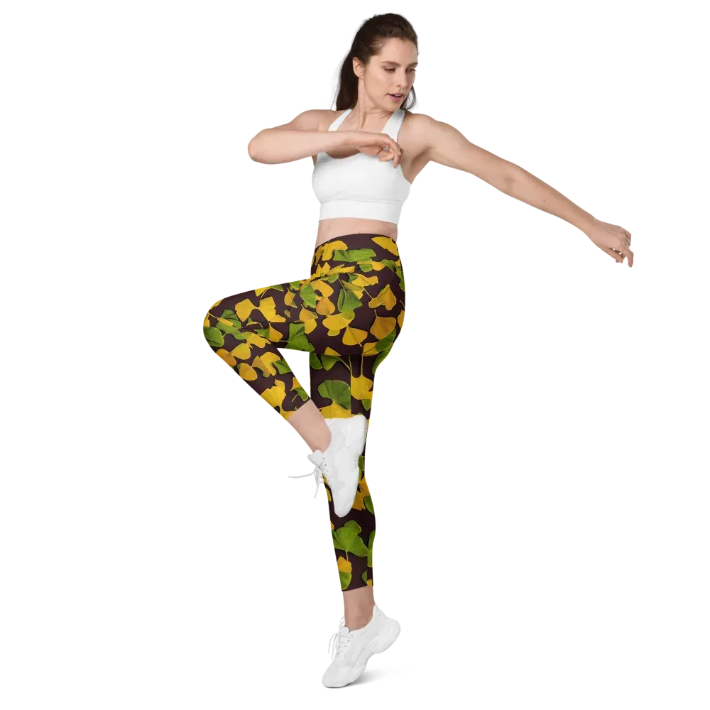 Midnight Ginkgo on Leggings with Pockets — Left Front