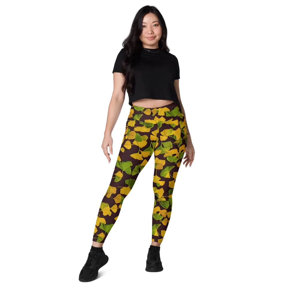 Midnight Ginkgo on Leggings with Pockets — Front